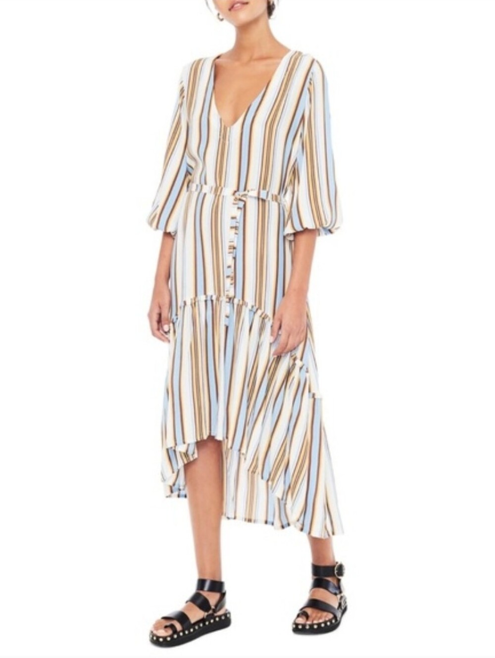 Faithfull the Brand Matilda Midi Striped Belted Dress US Sz 4